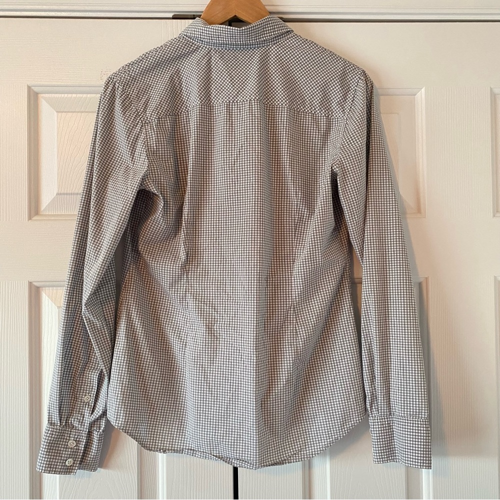 Theory Gray Gingham Button Down, Size Medium - image 2